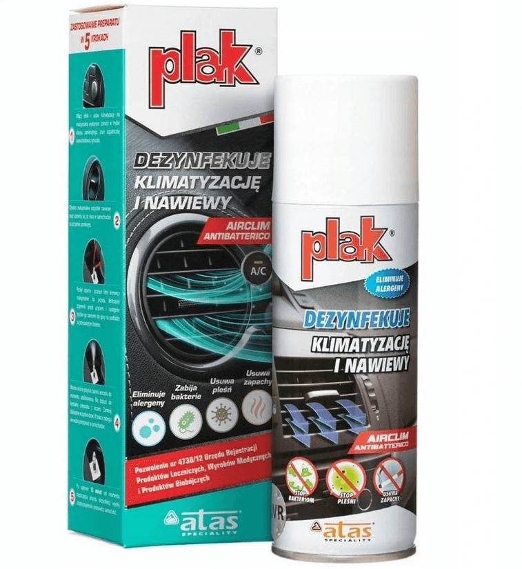 Plak Air Clim 200ml - płyn do dezynfekcji czyszczenie odgrzybianie klimatyzacji samochodowej 1 Plak Air Clim 200ml - płyn do dezynfekcji czyszczenie odgrzybianie klimatyzacji samochodowej