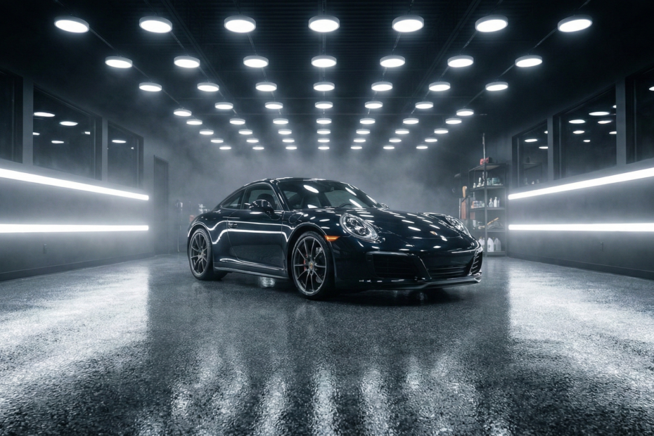 Oświetlenie studia detailingowego plafonami