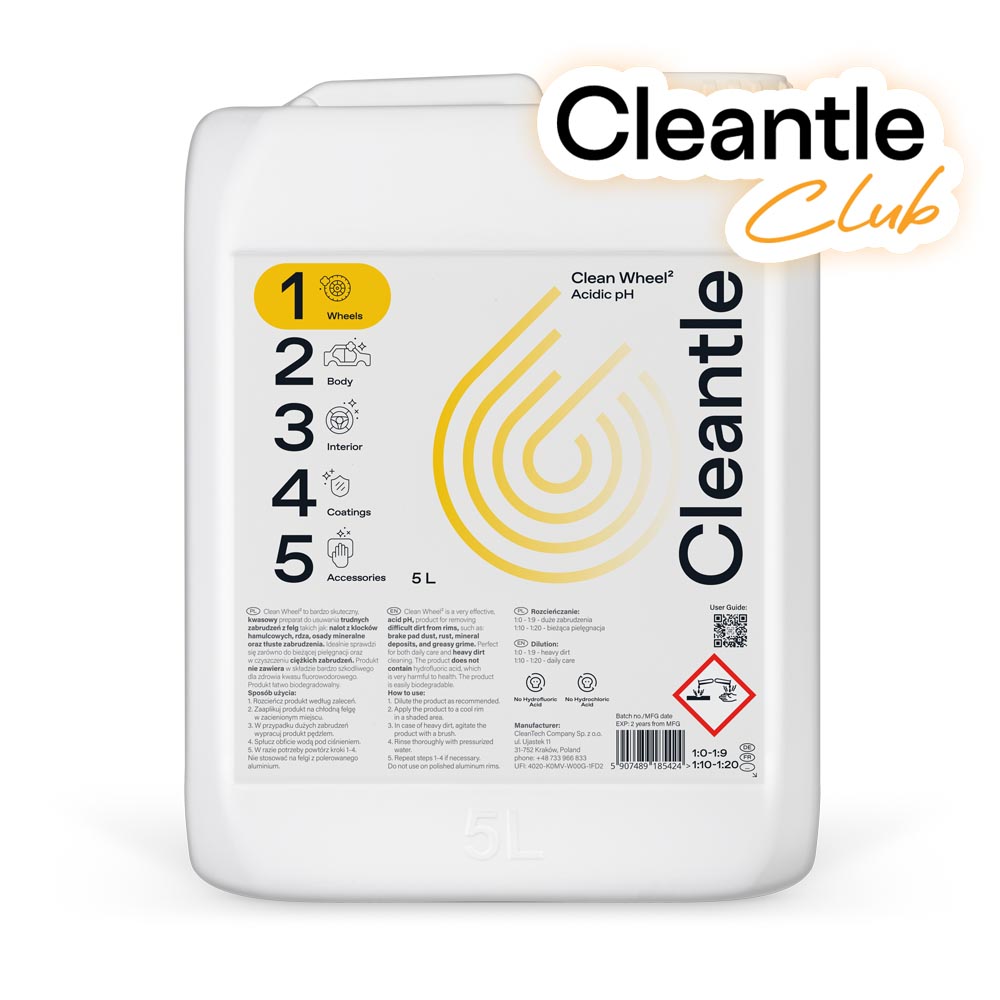 Cleantle Clean Wheel2 5L - kwasowy preparat do usuwania trudnych zabrudzeń z felg 1 Cleantle Clean Wheel2 5L - kwasowy preparat do usuwania trudnych zabrudzeń z felg