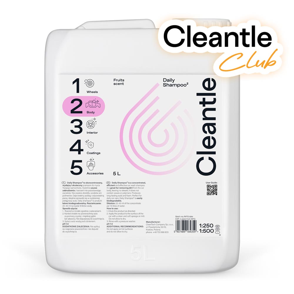 Cleantle Daily Shampoo Fruit Scent 5L - neutralny szampon samochodowy 1 Cleantle Daily Shampoo Fruit Scent 5L - neutralny szampon samochodowy