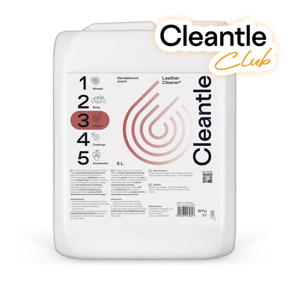 Cleantle Leather Cleaner 5L - Preparat do czyszczenia tapicerki skórzanej 1 Cleantle Leather Cleaner 5L - Preparat do czyszczenia tapicerki skórzanej
