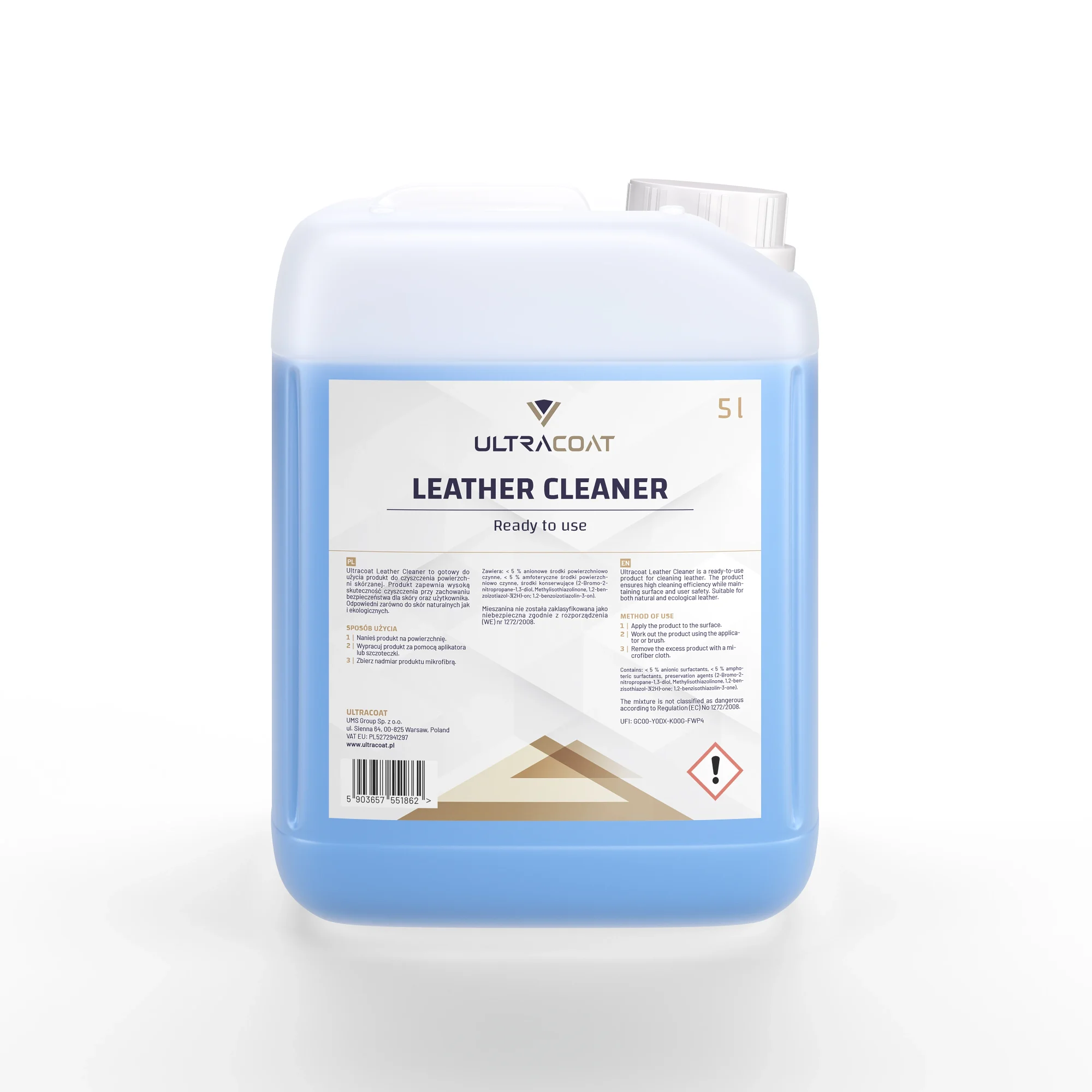 Ultracoat Leather Cleaner 5L - środek do czyszczenia tapicerki skórzanej 1 Ultracoat Leather Cleaner 5L - środek do czyszczenia tapicerki skórzanej