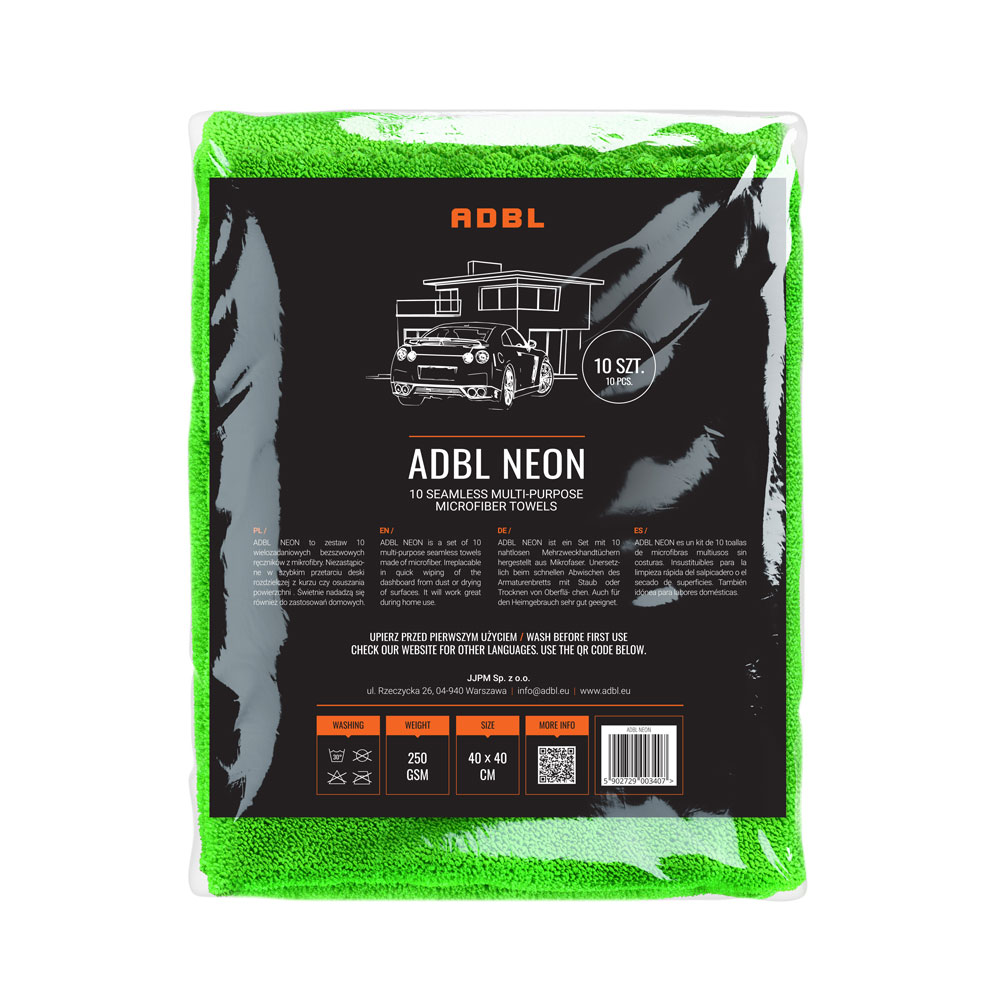 ADBL Neon - zestaw uniwersalnych bezszwowych ręczników z mikrofibry - 40x40 250 gsm - 10 szt. 1 ADBL Neon - zestaw uniwersalnych bezszwowych ręczników z mikrofibry - 40x40 250 gsm - 10 szt.