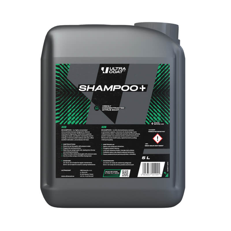 Ultracoat Shampoo+ 5L - skoncentrowany szampon, odtłuszcza lakier 1 Ultracoat Shampoo+ 5L - skoncentrowany szampon