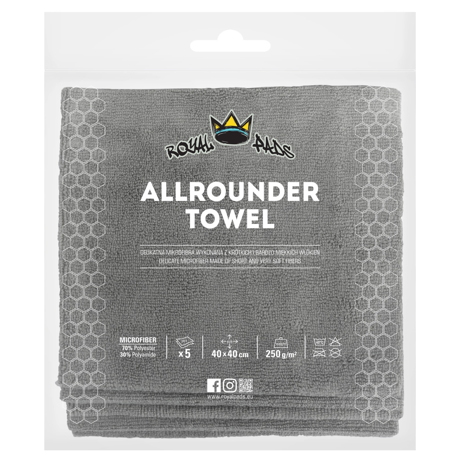 Royal Pads Allrounder Towel 40x40cm 5szt - zestaw bezszwowych mikrofibr 250gsm 1 Royal Pads Allrounder Towel 40x40cm 5szt - zestaw bezszwowych mikrofibr 250gsm